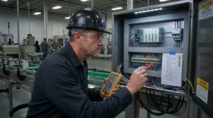diagnostico de plc en conveyor industrial tecnico panel control falla sistema responde